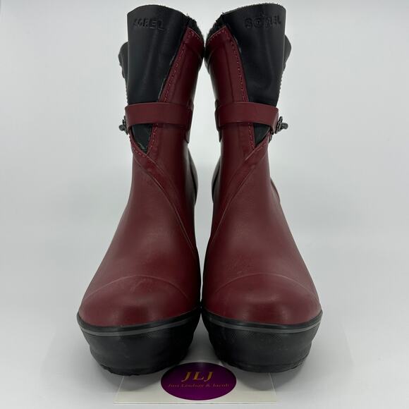 Sorel Women's Medina Waterproof Heeled Rubber Rain Boots Cabernet Red Size 7.5 - Picture 2 of 11